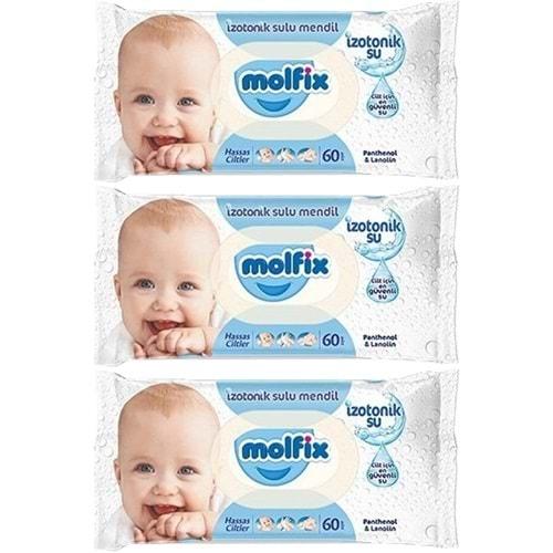 Molfix Islak Havlu Mendil İzotonik Hassas Ciltler 3 Lü Set 60 Yaprak Plastik Kapaklı