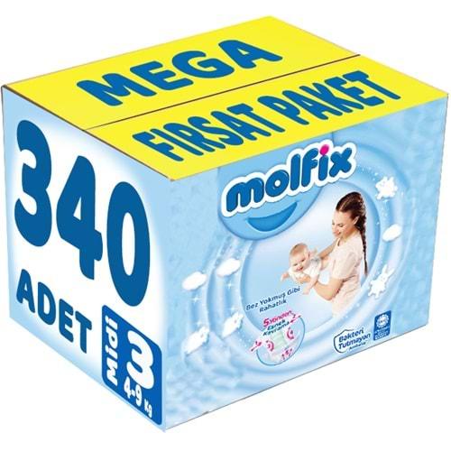 Molfix Bebek Bezi Beden:3 (4-9Kg) Midi 340 Adet Mega Fırsat Pk
