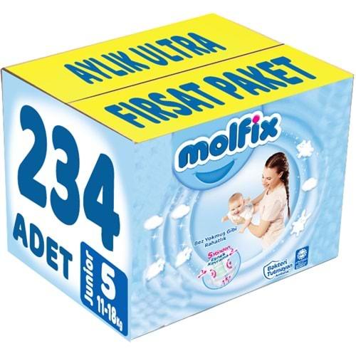 Molfix Bebek Bezi Beden:5 (11-18Kg) Junior 234 Adet Aylık Ultra Fırsat Pk