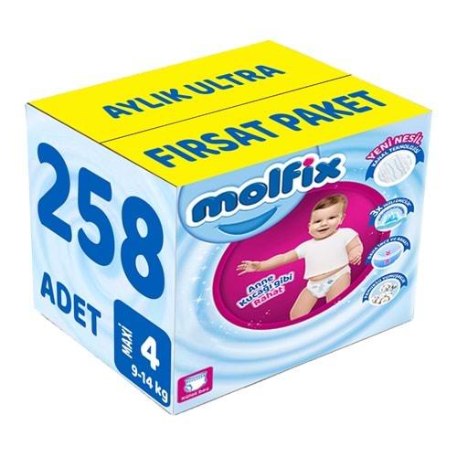 Molfix Külot Bebek Bezi Beden:4 (9-14Kg) Maxi 258 Adet Aylık Ultra Fırsat Pk