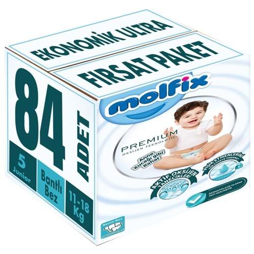 Molfix Premium Bebek Bezi Beden:5 (11-18KG) Junior 84 Adet Ekonomik Ultra Fırsat Pk
