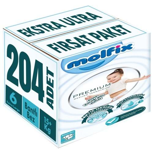 Molfix Premium Bebek Bezi Beden:6 (15+KG) Extra Large 204 Adet Ekstra Ultra Fırsat Pk