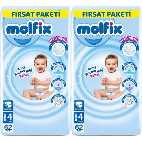 Molfix Bebek Bezi Beden:4 (7-14KG) Maxi 124 Adet Ekonomik Fırsat Pk