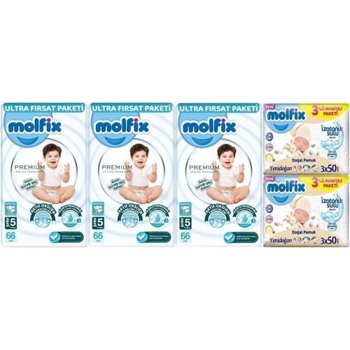Molfix Premium Bebek Bezi Beden:5 (11-18KG) Junior 198 Adet Ultra Fırsat Pk + 6 Adet Islak Mendil