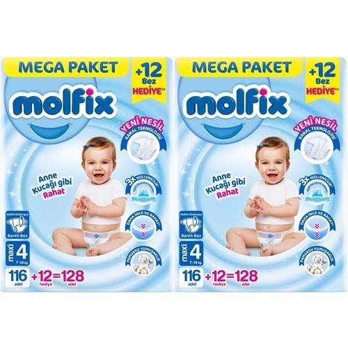 Molfix Bebek Bezi Beden:4 (7-14KG) Maxi 256 Adet Mega Ekonomik Fırsat Pk