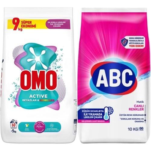 Omo Matik Toz Çamaşır Deterjanı 9KG Beyazlar ve Renkliler (60 Yıkama) + 10KG Canlı Renkler