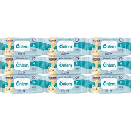 Önlem Islak Havlu Mendil 90 Yaprak Papatya Özü (9 Lu Set) Plastik Kapaklı 810 Yaprak