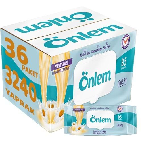 Önlem Islak Havlu Mendil 90 Yaprak Papatya Özü (36 Lı Set) Plastik Kapaklı 3240 Yaprak