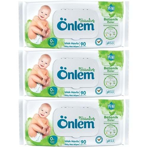 Önlem Islak Havlu Mendil 90 Yaprak Botanika Özlü (3 Lü Set) Plastik Kapaklı 270 Yaprak