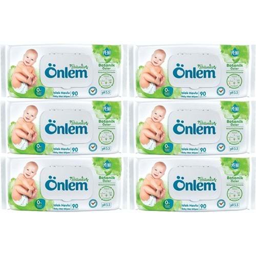 Önlem Islak Havlu Mendil 90 Yaprak Botanika Özlü (6 Lı Set) Plastik Kapaklı 540 Yaprak