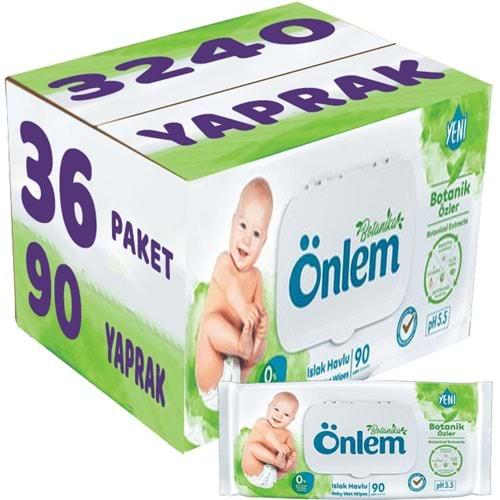 Önlem Islak Havlu Mendil 90 Yaprak Botanika Özlü (36 Lı Set) Plastik Kapaklı 3240 Yaprak