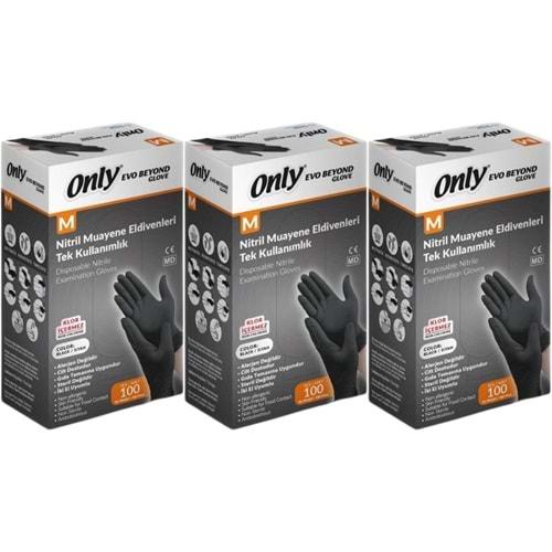 Only Evo Beyond Glove Nitril Siyah Pudrasız Muayene Eldiveni 300 Lü Set M - Medium - Orta (3PK*100)