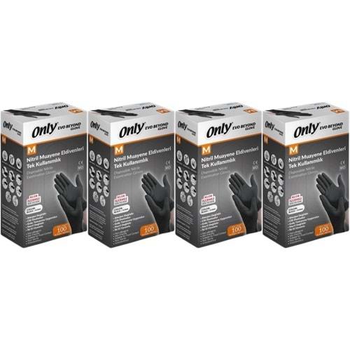 Only Evo Beyond Glove Nitril Siyah Pudrasız Muayene Eldiveni 400 Lü Set M - Medium - Orta (4PK*100)