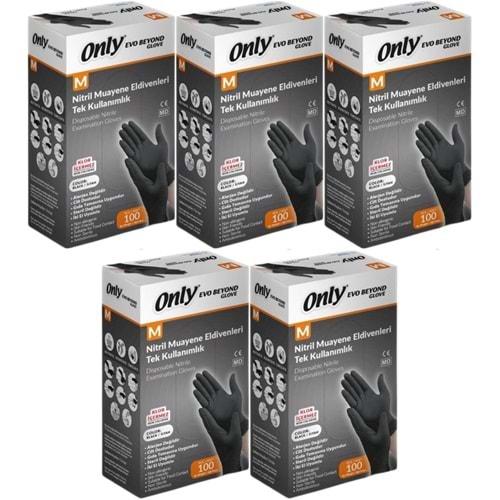 Only Evo Beyond Glove Nitril Siyah Pudrasız Muayene Eldiveni 500 Lü Set M - Medium - Orta (5PK*100)
