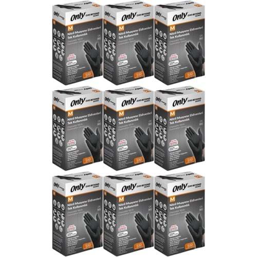Only Evo Beyond Glove Nitril Siyah Pudrasız Muayene Eldiveni 900 Lü Set M - Medium - Orta (9PK*100)