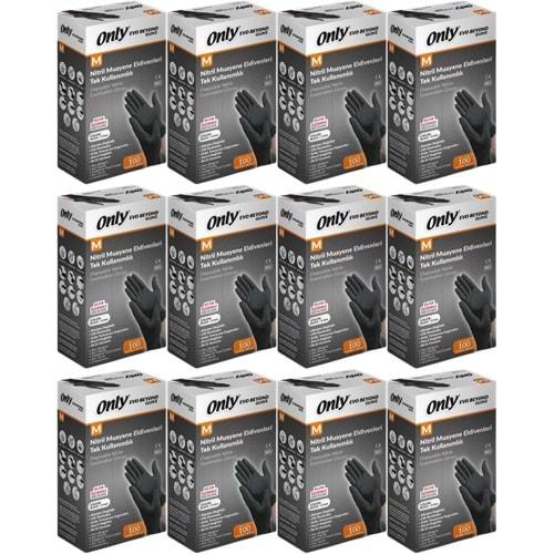 Only Evo Beyond Glove Nitril Siyah Pudrasız Muayene Eldiveni 1200 Lü Set M- Medium - Orta (12PK*100)