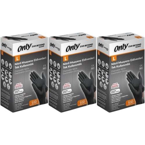 Only Evo Beyond Glove Nitril Siyah Pudrasız Muayene Eldiveni 300 Lü Set L - Large - Büyük (3PK*100)