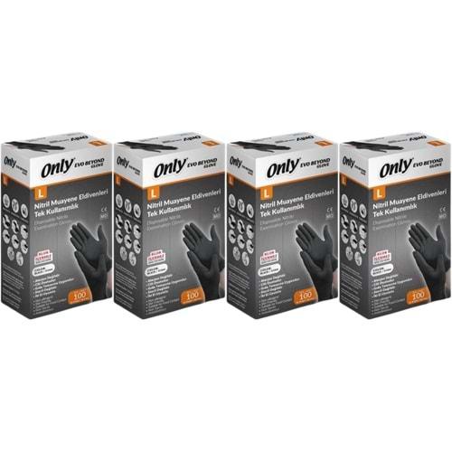 Only Evo Beyond Glove Nitril Siyah Pudrasız Muayene Eldiveni 400 Lü Set L - Large - Büyük (4PK*100)