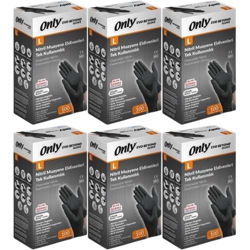 Only Evo Beyond Glove Nitril Siyah Pudrasız Muayene Eldiveni 600 Lü Set L - Large - Büyük (6PK*100)