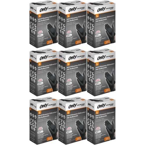 Only Evo Beyond Glove Nitril Siyah Pudrasız Muayene Eldiveni 900 Lü Set L - Large - Büyük (9PK*100)