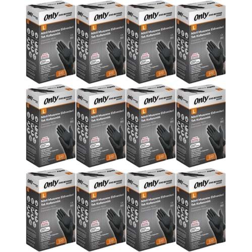Only Evo Beyond Glove Nitril Siyah Pudrasız Muayene Eldiveni 1200 Lü Set L- Large - Büyük (12PK*100)