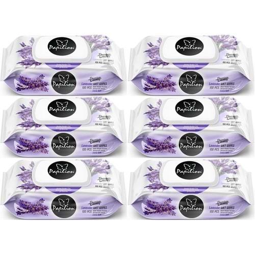 Papilion Islak Havlu Mendil 100 Yaprak Lavanta (6 Lı Set) 600 Yaprak