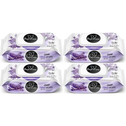 Papilion Islak Havlu Mendil 100 Yaprak Lavanta (4 Lü Set) 400 Yaprak