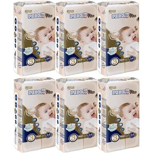 Pedo Plus Bebek Bezi Beden:3 (4-9KG) Midi 204 Adet Jumbo Avantaj Pk