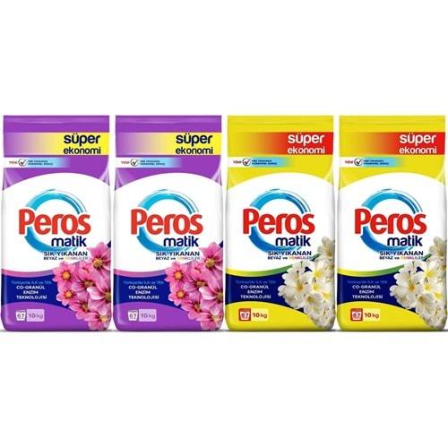 Peros Matik Toz Çamaşır Deterjanı 40KG Yıldız-Yasemin Çiçeği (Beyaz ve Renkli)(268 Yıkama)(4PK*10KG)