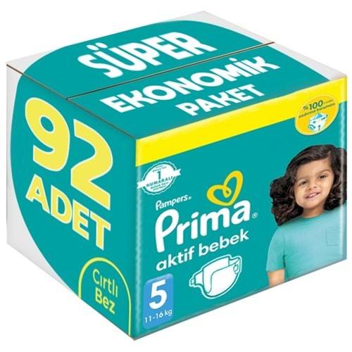 Prima Bebek Bezi Beden:5 (11-16Kg) Junior 92 Adet Süper Ekonomik Pk