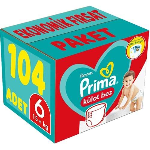 Prima Külot Bebek Bezi 6 Beden 15+ KG Extra Large 104 Adet Ekonomik Fırsat Pk