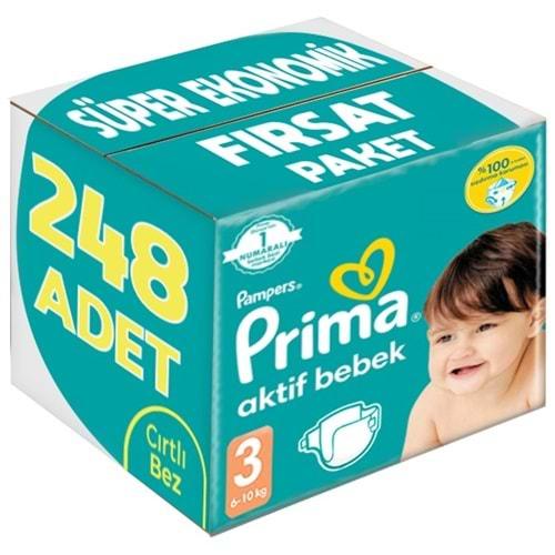 Prima Bebek Bezi Beden:3 (6-10Kg) Midi 248 Adet Süper Ekonomik Fırsat Pk
