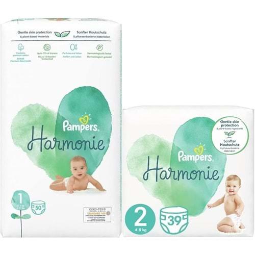 Prima Pampers Harmonie Bebek Bezi Beden:1 (2-5KG) Yenidoğan 50 Adet + Beden:2 (4-8KG) Mini 39 Adet