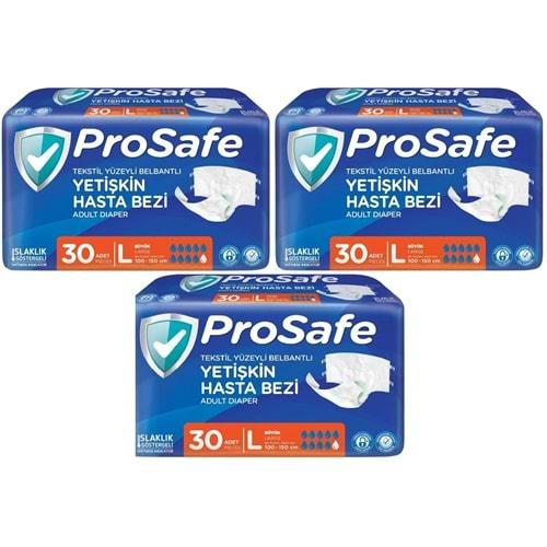 Prosafe Hasta Bezi Yetişkin Bel Bantlı Tekstil Yüzey L - Large - Büyük Boy 90 Adet (3PK*30)