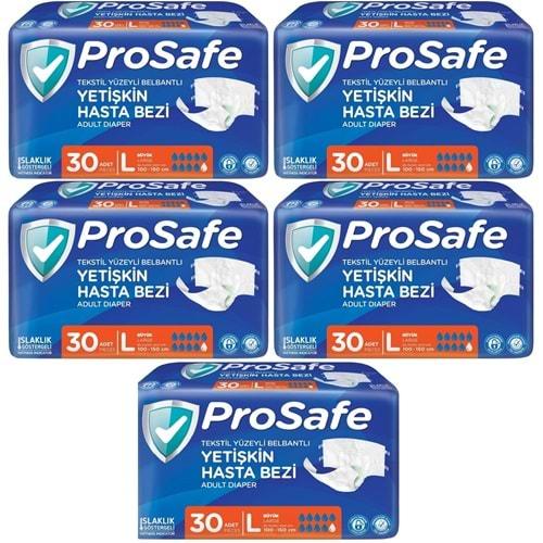 Prosafe Hasta Bezi Yetişkin Bel Bantlı Tekstil Yüzey L - Large - Büyük Boy 150 Adet (5PK*30)