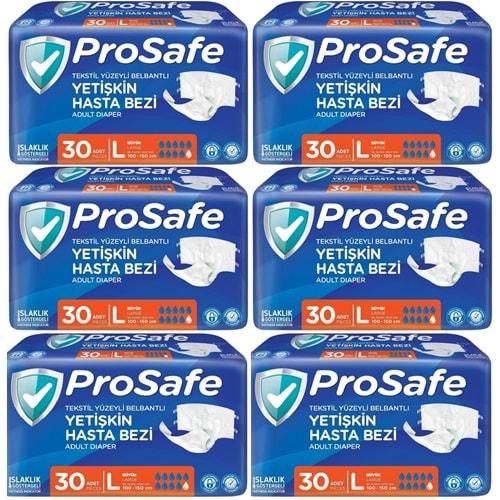 Prosafe Hasta Bezi Yetişkin Bel Bantlı Tekstil Yüzey L - Large - Büyük Boy 180 Adet (6PK*30)