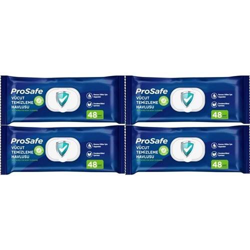Prosafe Hasta Vücut Temizleme Islak Mendil Havlu 48 Yaprak XL (4 Lü Set) Plastik Kapak