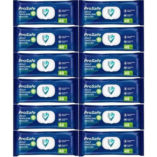 Prosafe Hasta Vücut Temizleme Islak Mendil Havlu 48 Yaprak XL (12 Li Set) Plastik Kapak