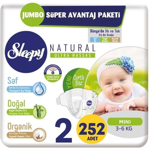 Sleepy Bebek Bezi Naturel Beden:2 (3-6Kg) Mini 252 Adet Jumbo Süper Avantaj Pk