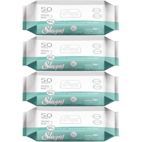 Sleepy Hasta Vücut Temizleme Islak Mendil Havlu 50 Yaprak XL (4 Lü Set)
