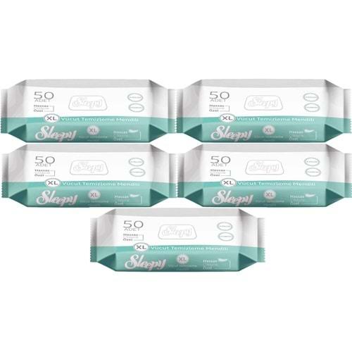 Sleepy Hasta Vücut Temizleme Islak Mendil Havlu 50 Yaprak XL (5 Li Set)