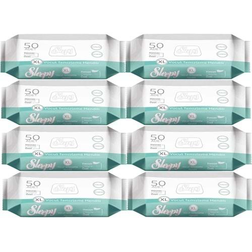 Sleepy Hasta Vücut Temizleme Islak Mendil Havlu 50 Yaprak XL (8 Li Set)