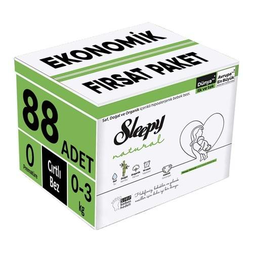 Sleepy Bebek Bezi Natural 0 Beden 0-3 KG Prematüre 88 Adet Ekonomik Fırsat Pk