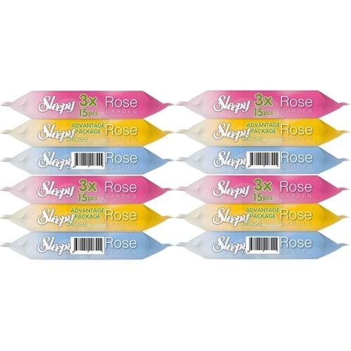 Sleepy Islak Havlu Cep Mendil 15 Yaprak (12 Li Set) Rose/Garden (4PK*3) 180 Yaprak