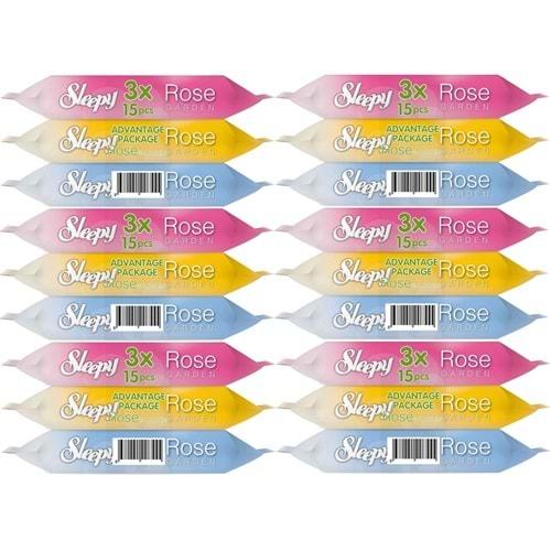 Sleepy Islak Havlu Cep Mendil 15 Yaprak (18 Li Set) Rose/Garden (6PK*3) 270 Yaprak