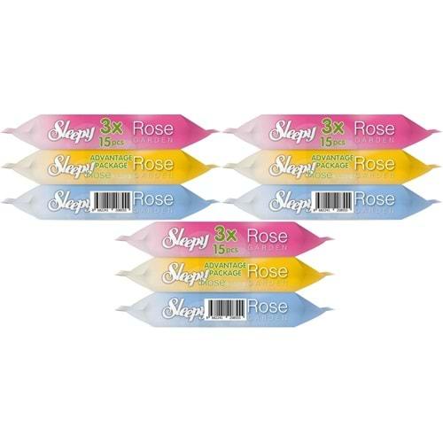 Sleepy Islak Havlu Cep Mendil 15 Yaprak (9 Lu Set) Travel Pk Rose/Garden (3PK*3) 135 Yaprak