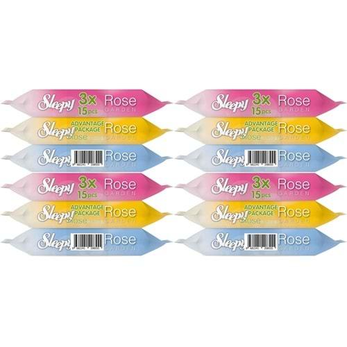 Sleepy Islak Havlu Cep Mendil 15 Yaprak (12 Li Set) Travel Pk Rose/Garden (4PK*3) 180 Yaprak