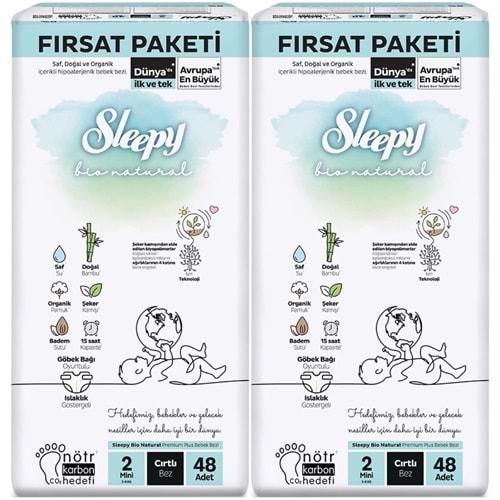 Sleepy Bebek Bezi Bio Natural Beden:2 (3-6KG) Mini 96 Adet Ekonomik Fırsat Pk