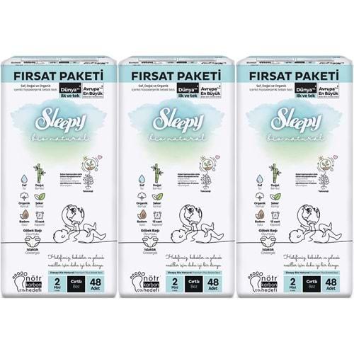 Sleepy Bebek Bezi Bio Natural Beden:2 (3-6KG) Mini 144 Adet Aylık Fırsat Pk