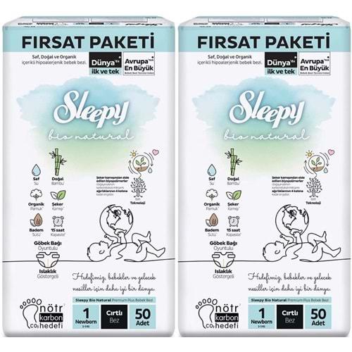 Sleepy Bebek Bezi Bio Natural Beden:1 (2-5KG) Yeni Doğan Newborn 100 Adet Ekonomik Fırsat Pk